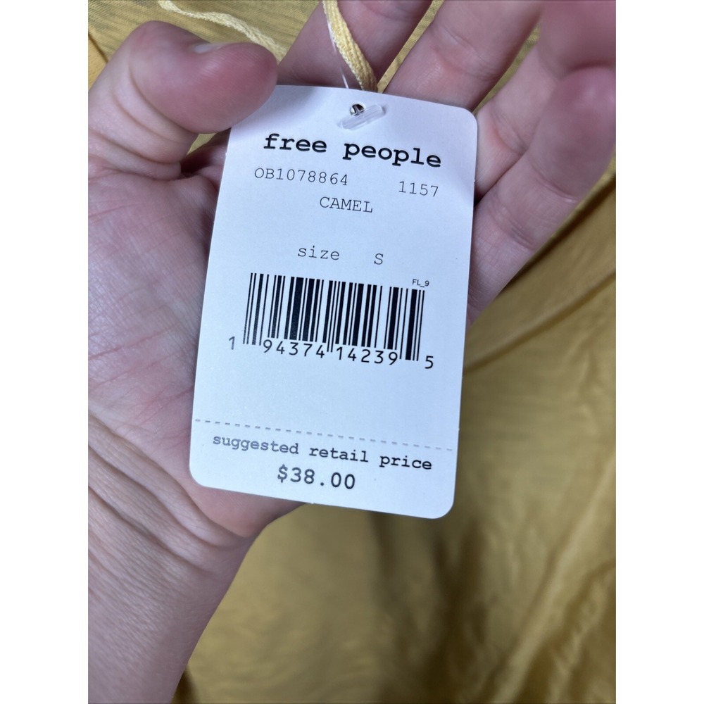 NEW Free People Women's On My Mind V-Neck Long Sleeve Shirt Camel/Yellow Size S - Picture 8 of 12